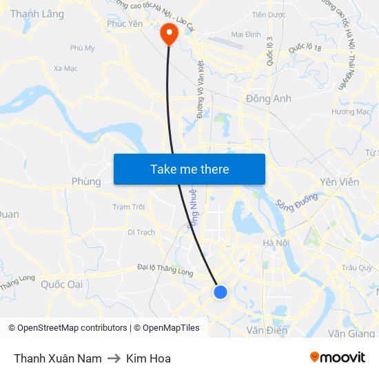 Thanh Xuân Nam to Kim Hoa map