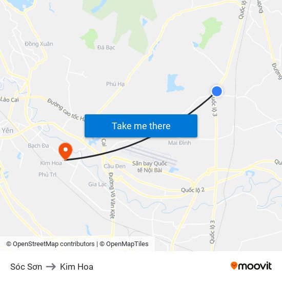 Sóc Sơn to Kim Hoa map