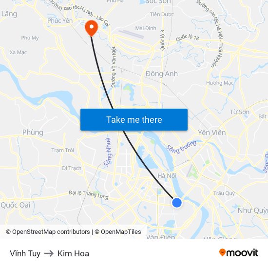 Vĩnh Tuy to Kim Hoa map