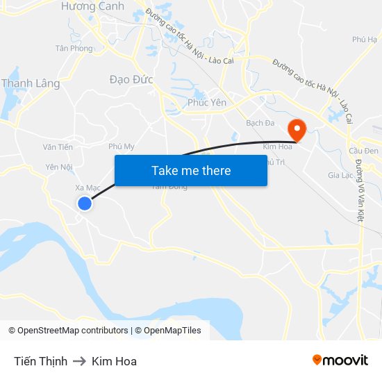 Tiến Thịnh to Kim Hoa map