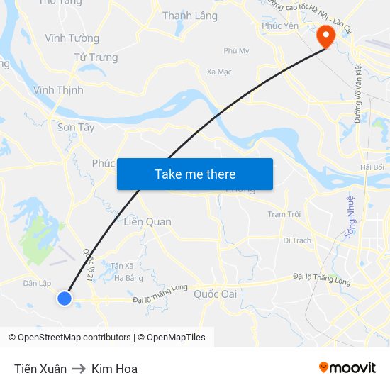 Tiến Xuân to Kim Hoa map