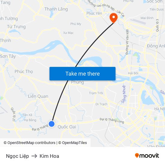 Ngọc Liệp to Kim Hoa map