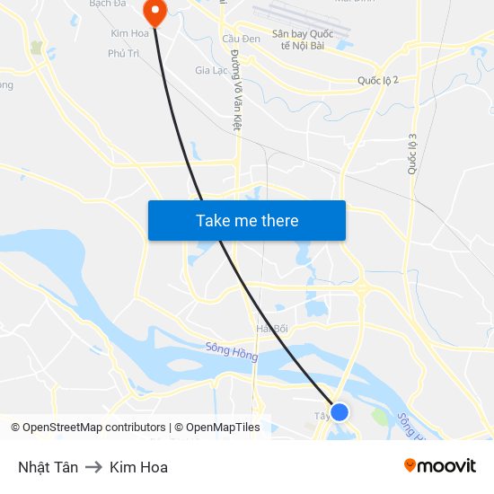 Nhật Tân to Kim Hoa map