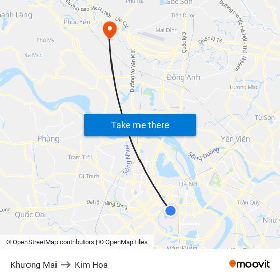 Khương Mai to Kim Hoa map