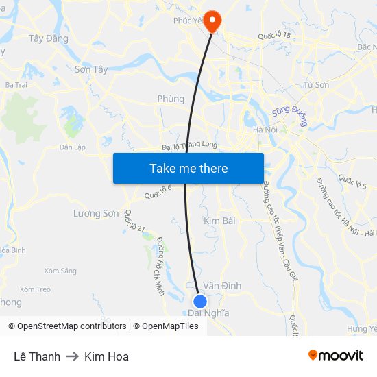 Lê Thanh to Kim Hoa map