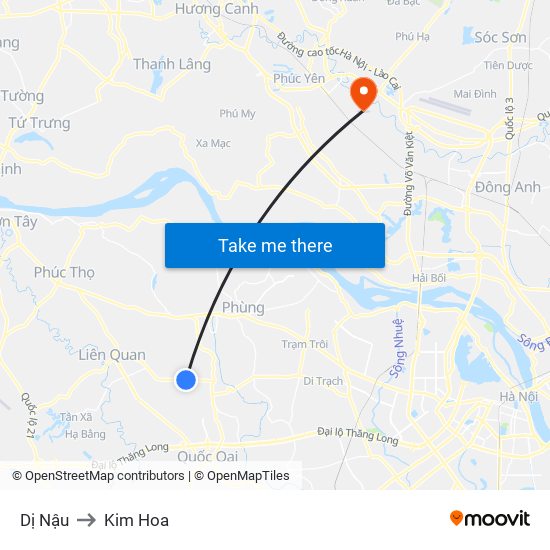 Dị Nậu to Kim Hoa map