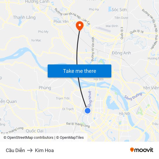 Cầu Diễn to Kim Hoa map