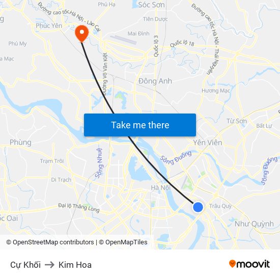 Cự Khối to Kim Hoa map