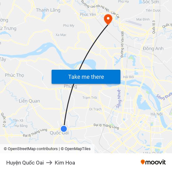 Huyện Quốc Oai to Kim Hoa map