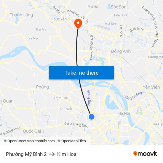 Phường Mỹ Đình 2 to Kim Hoa map