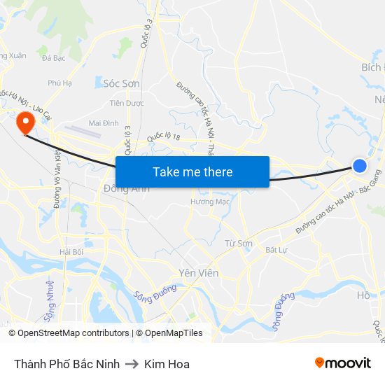 Thành Phố Bắc Ninh to Kim Hoa map