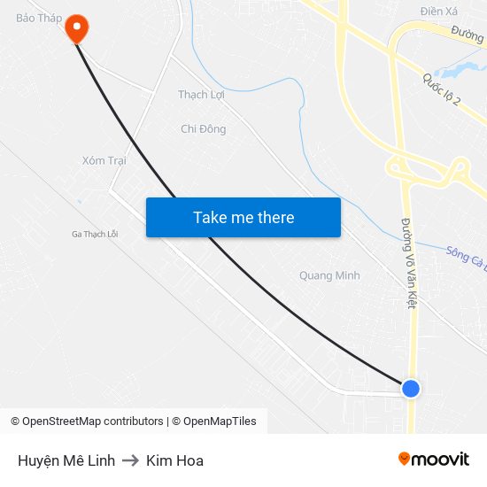 Huyện Mê Linh to Kim Hoa map