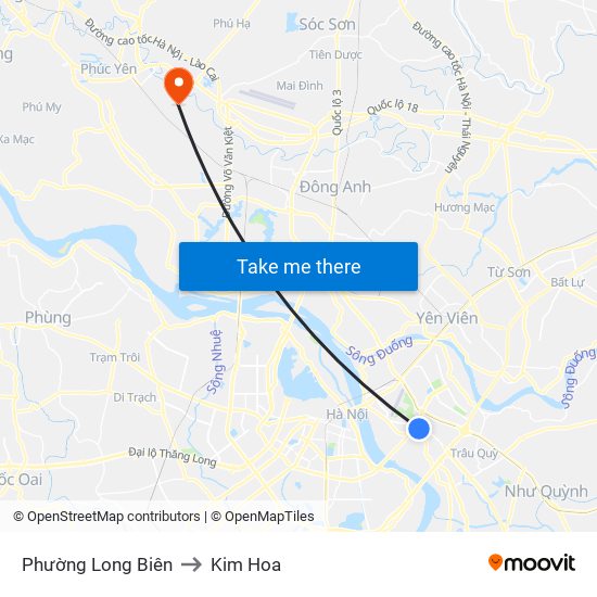 Phường Long Biên to Kim Hoa map