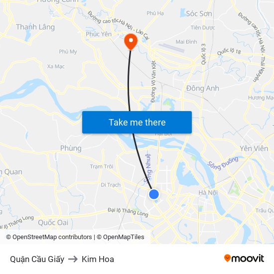 Quận Cầu Giấy to Kim Hoa map