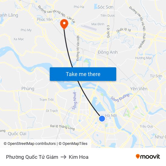 Phường Quốc Tử Giám to Kim Hoa map