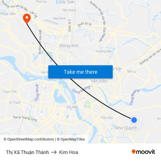 Thị Xã Thuận Thành to Kim Hoa map