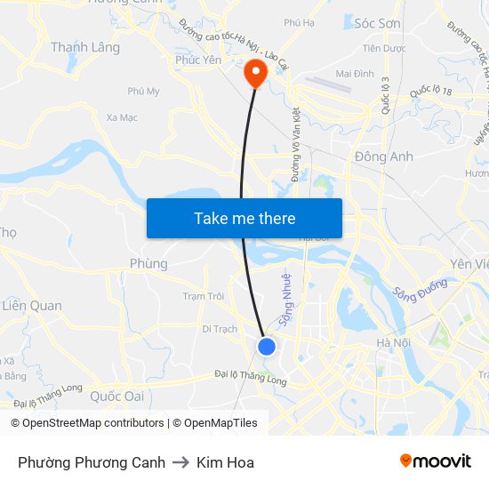 Phường Phương Canh to Kim Hoa map