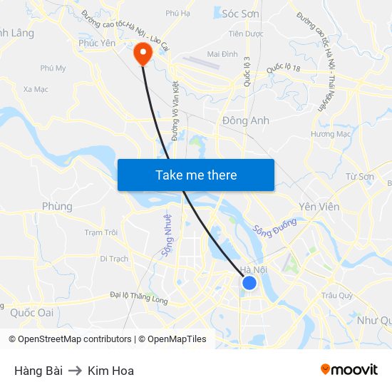 Hàng Bài to Kim Hoa map