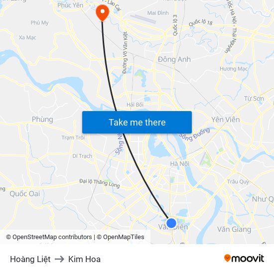 Hoàng Liệt to Kim Hoa map