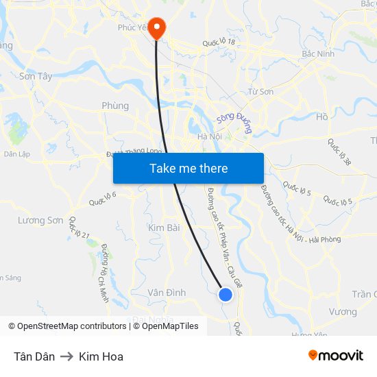 Tân Dân to Kim Hoa map