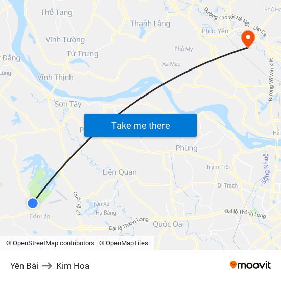 Yên Bài to Kim Hoa map