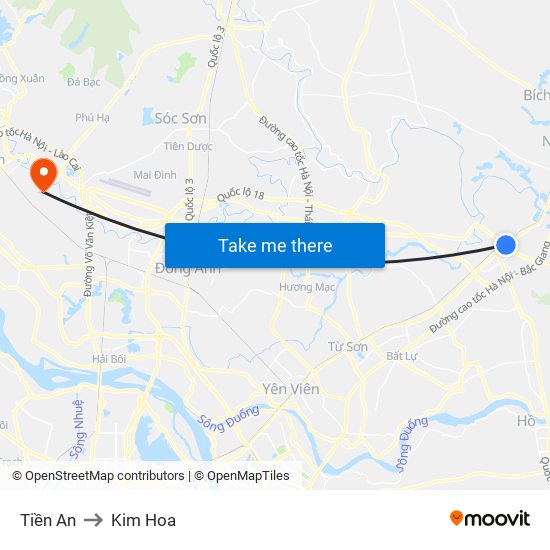 Tiền An to Kim Hoa map