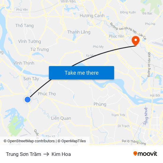 Trung Sơn Trầm to Kim Hoa map