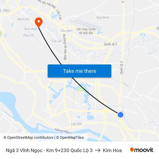 Ngã 3 Vĩnh Ngọc - Km 9+230 Quốc Lộ 3 to Kim Hoa map