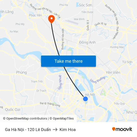 Ga Hà Nội - 120 Lê Duẩn to Kim Hoa map