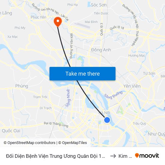 Đối Diện Bệnh Viện Trung Ương Quân Đội 108 - Trần Hưng Đạo to Kim Hoa map