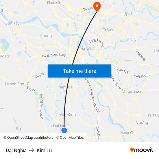 Đại Nghĩa to Kim Lũ map