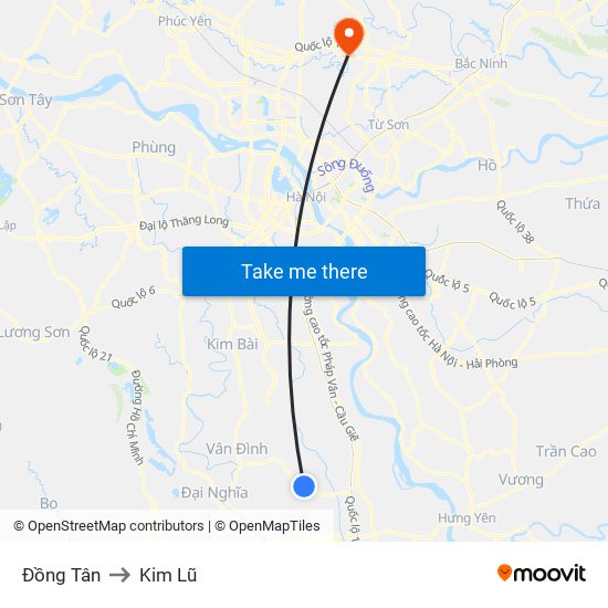 Đồng Tân to Kim Lũ map