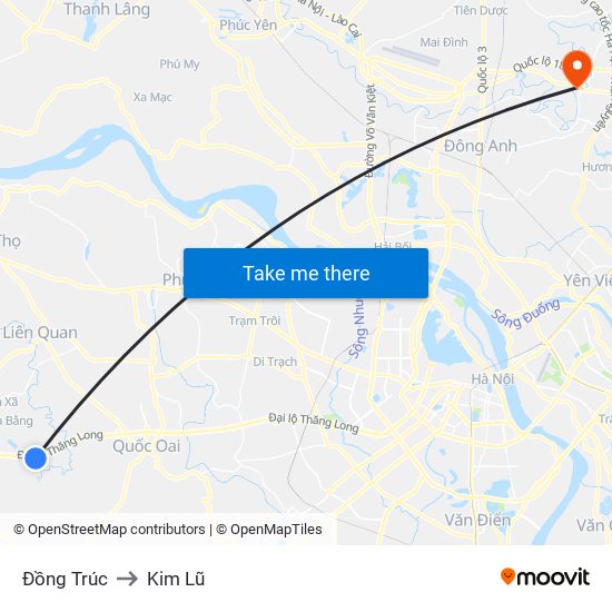 Đồng Trúc to Kim Lũ map