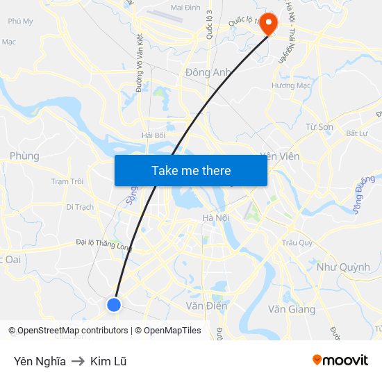 Yên Nghĩa to Kim Lũ map