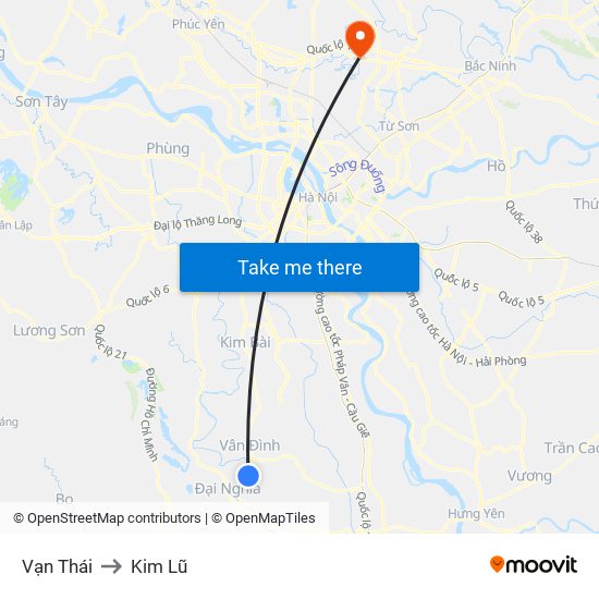 Vạn Thái to Kim Lũ map