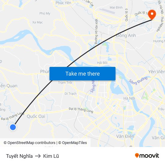 Tuyết Nghĩa to Kim Lũ map