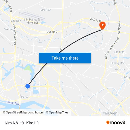 Kim Nỗ to Kim Lũ map