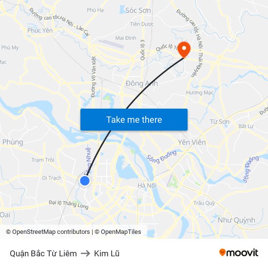 Quận Bắc Từ Liêm to Kim Lũ map