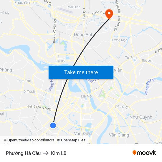 Phường Hà Cầu to Kim Lũ map