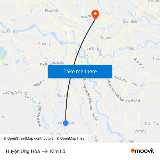 Huyện Ứng Hòa to Kim Lũ map