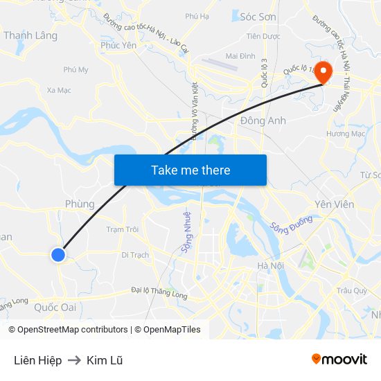 Liên Hiệp to Kim Lũ map