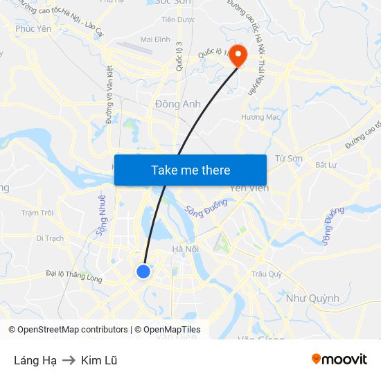 Láng Hạ to Kim Lũ map