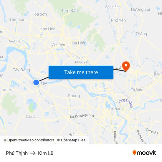 Phú Thịnh to Kim Lũ map