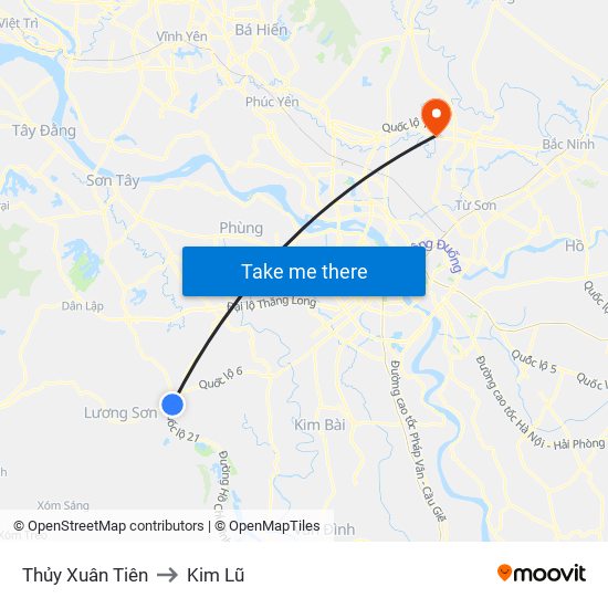 Thủy Xuân Tiên to Kim Lũ map