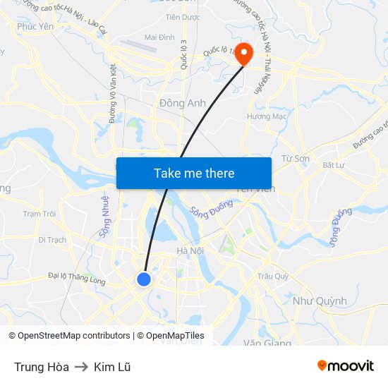 Trung Hòa to Kim Lũ map