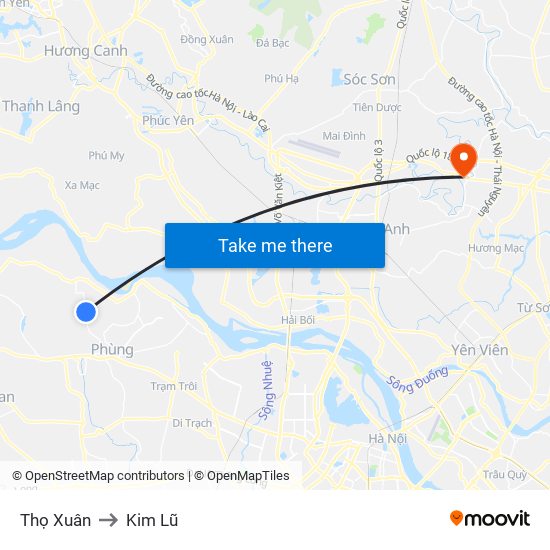 Thọ Xuân to Kim Lũ map