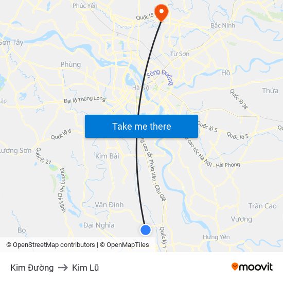 Kim Đường to Kim Lũ map