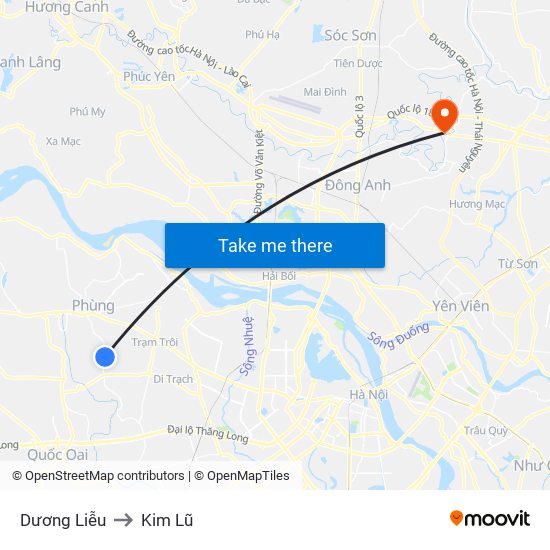 Dương Liễu to Kim Lũ map