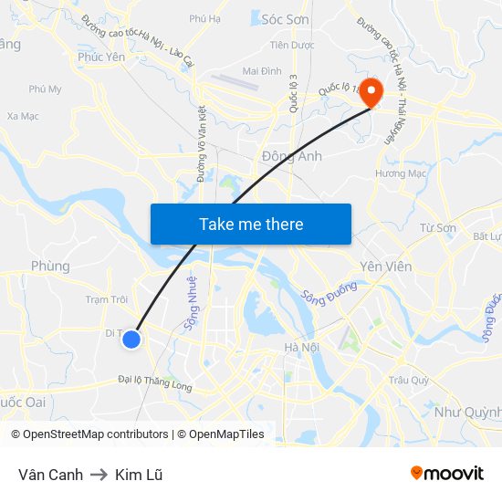 Vân Canh to Kim Lũ map