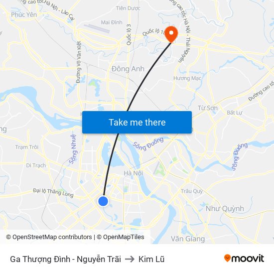 Ga Thượng Đình - Nguyễn Trãi to Kim Lũ map